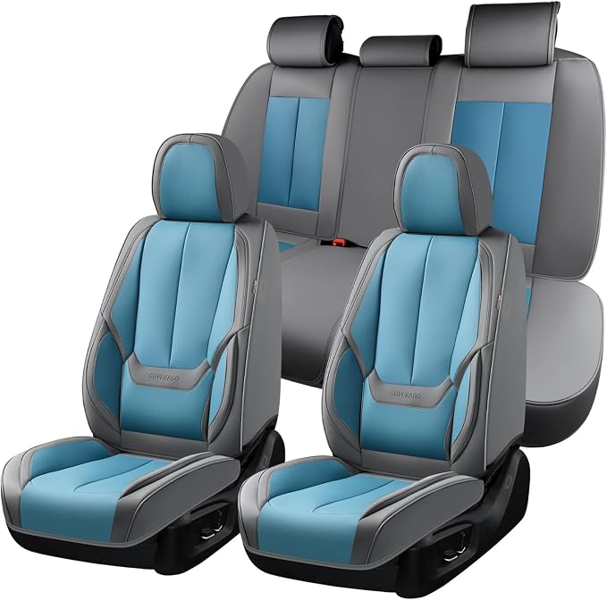 Coverado Seat Covers, Car Seat Covers Full Set, Leather Seat Covers for Cars, Car Seat Protector, Gray Car Seat Covers Front Seats and Back Seats Universal Fit for Most Cars Blue