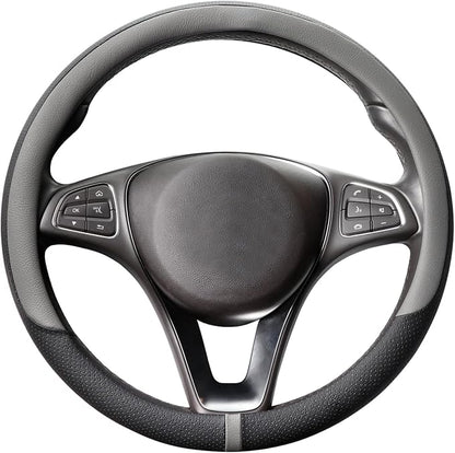 COFIT Breathable Steering Wheel Cover Microfiber Leather with Center Mark Design Universal Medium Size 14 1/2-15 Inch Gray and Black