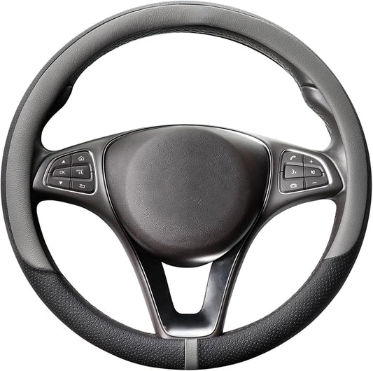 COFIT Breathable Steering Wheel Cover Microfiber Leather with Center Mark Design Universal Medium Size 14 1/2-15 Inch Gray and Black