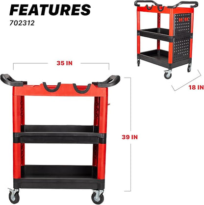 Maxshine Premium Universal Heavy Duty Detailing Cart – 3-Tier Mobile Car Detailing Cart with Locking Casters, Storage Shelves, Brush Holder & Pegboard Organizer – Garage & Mobile Auto Detailing