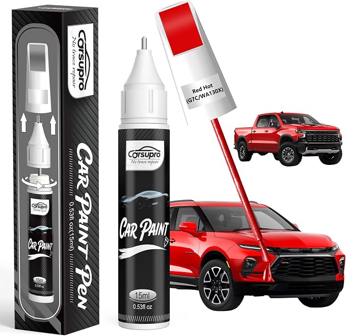 Red Hot(G7C/WA130X) for Chevrolet Touch Up Paint Pen, 2 in 1 Car Scratch Remover with Pen Tip and Brush, Precise Color Match for Car Paint Scratch Repair, Quickly and Easily Fix Chips and Nicks