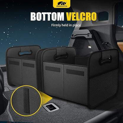 MIKKUPPA Car Trunk Organizer - Split Design Collapsible Small Trunk Organizer for Groceries, Car Storage Organizers for SUV Auto Truck Van with Non Slip Bottom (Black, 2Pack)