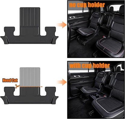 Auxko All Weather Floor Mat & Cargo Mat with Back Seat Mat Fit for Ford Explorer 6 Seat 2026 2025-2020 TPE Floor Liner Trunk Mat Accessories All Season Odorless Anti-Slip Black