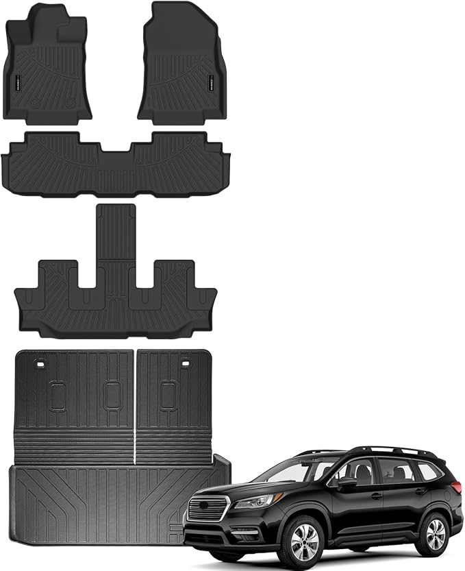Auxko All Weather Floor Mats & Cargo Mat with Backrest Mat Fit for 2026 2025-2019 Subaru Ascent 7/8 Seats TPE Liners Accessories All Season Guard Odorless Floor & Trunk Mats & Back Seat Protector