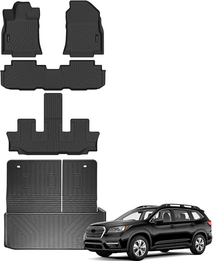 Auxko All Weather Floor Mats & Cargo Mat with Backrest Mat Fit for 2026 2025-2019 Subaru Ascent 7/8 Seats TPE Liners Accessories All Season Guard Odorless Floor & Trunk Mats & Back Seat Protector