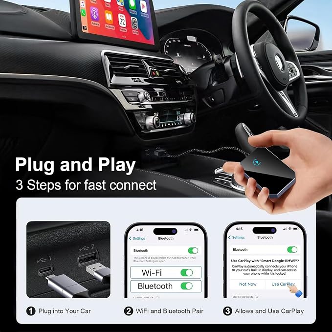 Wireless Carplay Adapter for iPhone, 2025 Upgraded Converts Wired to Apple CarPlay Wireless Adapter Compatible with iPhone iOS 10+ and Cars from 2015
