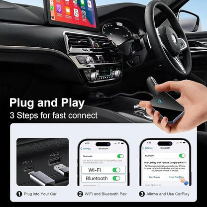Wireless Carplay Adapter for iPhone, 2025 Upgraded Converts Wired to Apple CarPlay Wireless Adapter Compatible with iPhone iOS 10+ and Cars from 2015