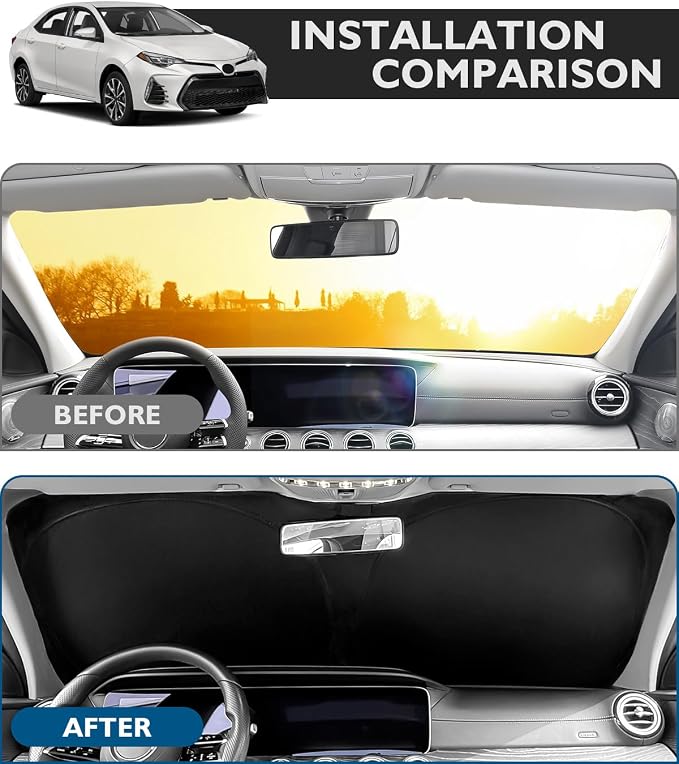 BIBLOZ Car Windshield Sun Shade for Toyota Corolla 2014-2018, L, LE, S, SE, XLE, XSE Accessories Foldable PET Sunshade Keeps The Car Cool Inside