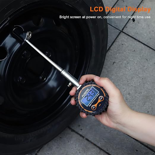 Semi Truck Tire Pressure Gauge Digital 200 PSI, Heavy Duty Dual Head Tire Guage and Backlight LCD Display, Digital Pressure Gauges Certified ANSI B40.1 for Car, Truck, SUV