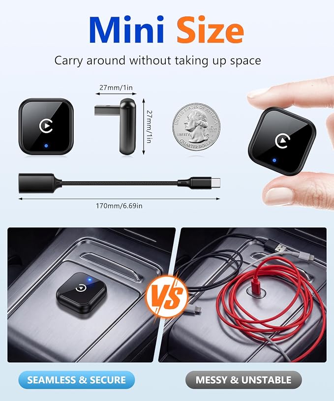 Wireless CarPlay Adapter for iPhone & Android, 2 in 1 CarPlay Wireless Adapter & Android Auto Wireless Adapter, USB C Wireless CarPlay Adapter, Plug & Play for Factory Wired CarPlay Cars