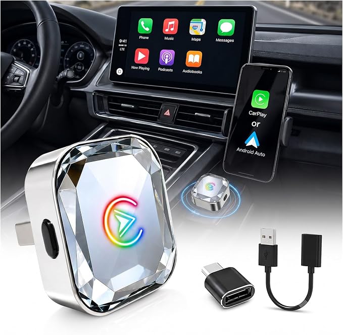 2 in 1 Wireless CarPlay and Android Auto Adapter for Suzuki SX4 S-Cross 2016-2025, Mini Dongle with Dual Connection and Auto Reconnect
