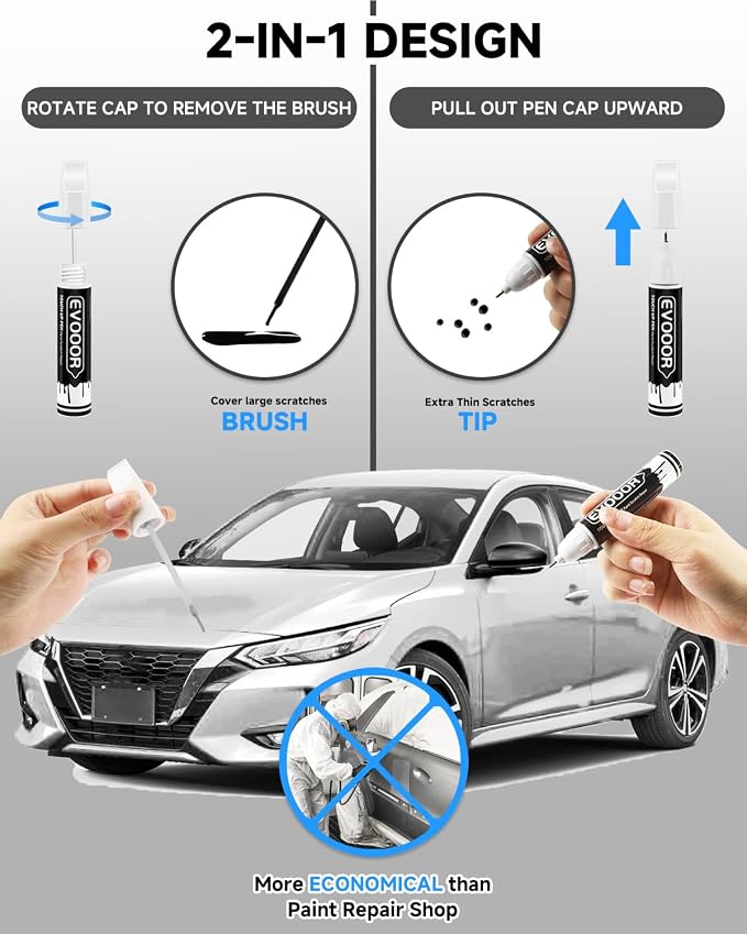 QAK Glacier White/White Touch Up Paint Compatible with Nissan Exact Match 2 in 1 Touch up Paint for Chips and Nicks Repair