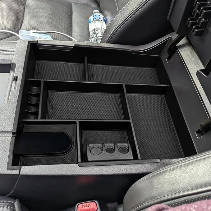 Zxiaochun Center Console Organizer Compatible with Toyota Tundra 2014 2015 2016 2017 2018 2019 2020 2021 Accessories, Insert Plastic Armrest Storage Box Tray with Non-Slip Inserts - Black