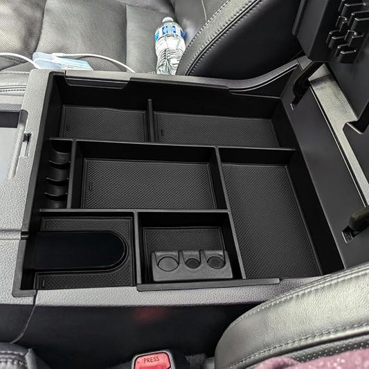 Zxiaochun Center Console Organizer Compatible with Toyota Tundra 2014 2015 2016 2017 2018 2019 2020 2021 Accessories, Insert Plastic Armrest Storage Box Tray with Non-Slip Inserts - Black