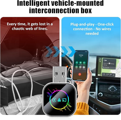 Ciieeo 3-in-1 Wireless Car Adapter with USB a to C Connector for Screen Mirroring Converts Wired to Wireless Compatible with Android Phone Connection for Navigation and Media Streaming