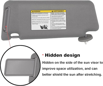 NHILES Passenger Right Side Sun Visor Replacement Fits for Toyota Tacoma 2005-2015 Sunshade with Light 7431004120B0 Color Gray