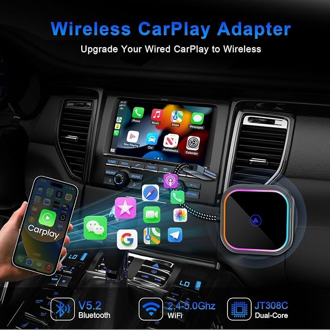 Wireless CarPlay Adapter 2-in-1 for Lexus GX 460 Premium 2022 2023 2024 2025 2026, USB Design Plug and Play Bluetooth Fast Connection Car Accessories