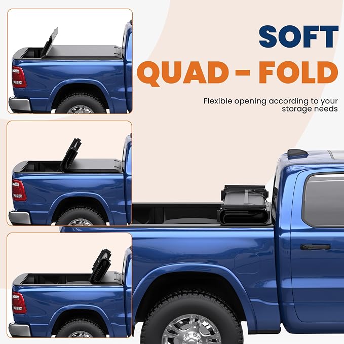 KUIPERAUTO Soft Quad 5.7FT Truck Bed Tonneau Cover Compatible for 2009-2026 Dodge Ram 1500 (Incl Classic &New Body Style) 67.4inch