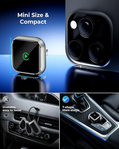 Wireless CarPlay Adapter for Apple iPhone - Upgrade Wired CarPlay to Wireless Device, Mini T-Shaped for Car USB Plug and Play Auto Reconnect, for GPS Navigation Audio Satellite Radio Equipment