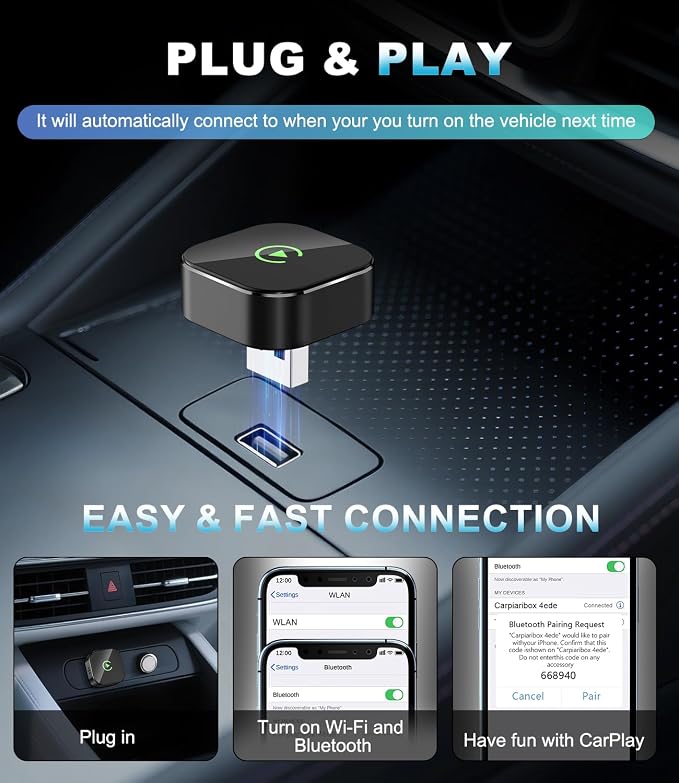 2026 Wireless CarPlay Adapter for Apple, Convert Wired to CarPlay Wireless Adapter, USB-C/Type-C Design, Plug & Play, Car Play Dongle Stick Only for Apple Wired CarPlay Cars & for iPhone iOS 10+