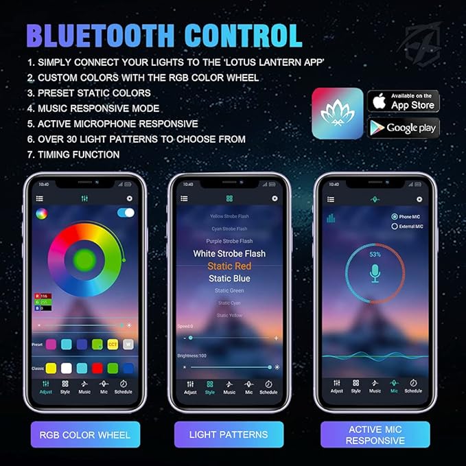 Xprite 8 Pods Rock Lights Wide Angle Bluetooth RGB Rocklights, Multicolor Neon Lighting Footwell Underglow Kits w/Wireless Remote, Compatible Jeep UTV ATV SUV RZR Off-Road Trucks Cars Boats