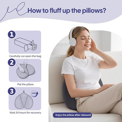 Lumbar Support Pillow for Couch, Back Support Pillow for Office Chair, Heart-Shape Back Cushion with Shredded Foam for Back Pain Relief & Reading, Lumbar Cushions for Recliner, Car, Grey