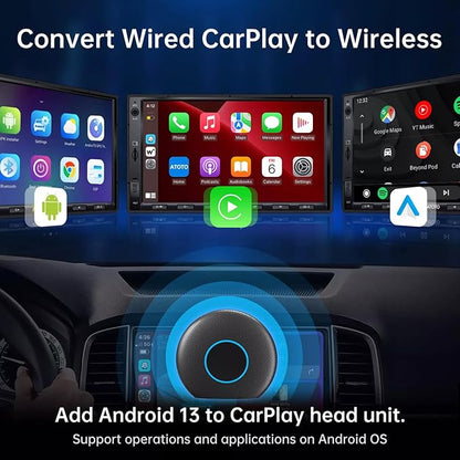 4 in 1 CarPlay AI Box, Android13 Magic AI Box Wireless CarPlay & Android Auto Adapter, Support Netflix/YouTube, Fit for Cars with Wired CarPlay/Android Auto, Plug & Play