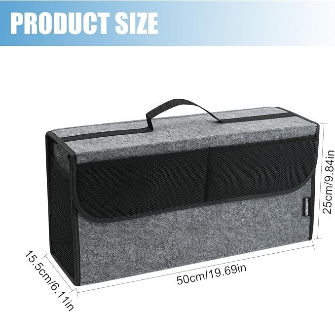 Car Trunk Organizer,Soft Felt Car Bag Organizer 20x6.11x10 inch Folding,for Honda CRV/for Civic/for Accord Ford/for Focus Fusion/for Toyota RAV4/for Jeep SUV/Truck/Sedan(Gray)