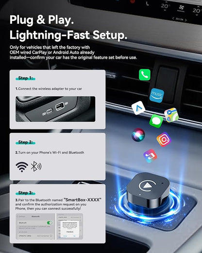 Spedal Wireless CarPlay Adapter USB C, 2nd Gen 2-in-1 Android Auto Wireless Dongle, 2026 Upgraded Wired to Wireless Converter for 2016+ Factory CarPlay Cars, No Lag Fast Connect, USB-A Included