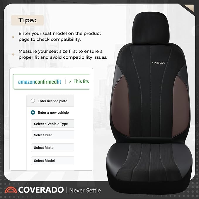 Coverado Car Seat Covers Front Seats, Luxury Seat Covers Full Set, Mesh Breathable Seat Protectors, 2 Seats Driver Seat Covers, Universal Fit for SUV, Sedan, Truck