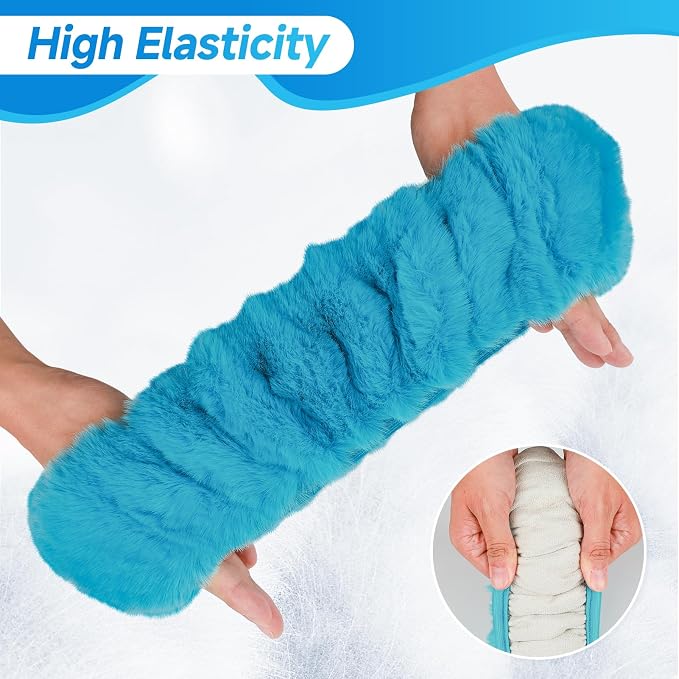 SEG Direct Furry Car Steering Wheel Cover with Gear Shift Cover, Soft and Warm, Cute Fluffy Auto Decor for Women Men, Standard Size, 2 PCS Set, Cyan