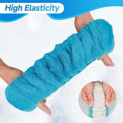 SEG Direct Furry Car Steering Wheel Cover with Gear Shift Cover, Soft and Warm, Cute Fluffy Auto Decor for Women Men, Standard Size, 2 PCS Set, Cyan