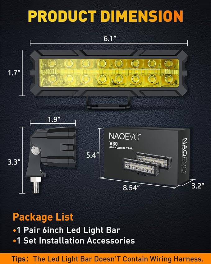 NAOEVO 6 Inch LED Light Bar, 50W 4000LM LED Off Road/Fog/Driving Lights, Spot & Flood Combo for Trucks, Cars, Boat, ATV, UTV, 2 Pcs (Yellow&Green)