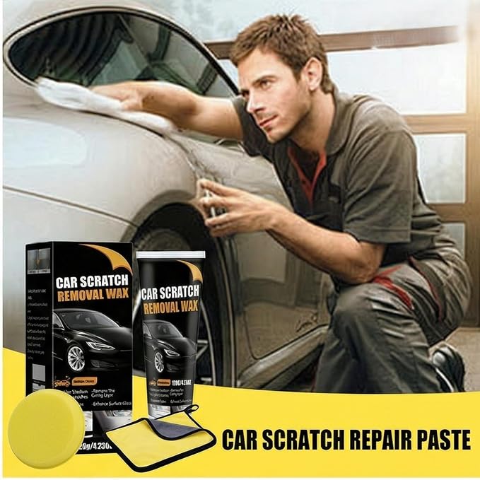 Car Scratch Remover Wax & Repair Paste - Erases Scuffs in 3 Seconds - Complete Kit with Sponge and Microfiber Cloth for Door Handle Scratches & Swirls - 120ml