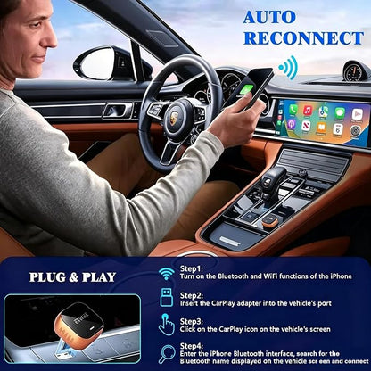 Wireless CarPlay Adapter 2026 for iPhone iOS 10+ – 98% Compatible with Factory Wired CarPlay 2016+, 2.4G/5G Dual Band, No App Required, Plug & Play Auto Reconnect