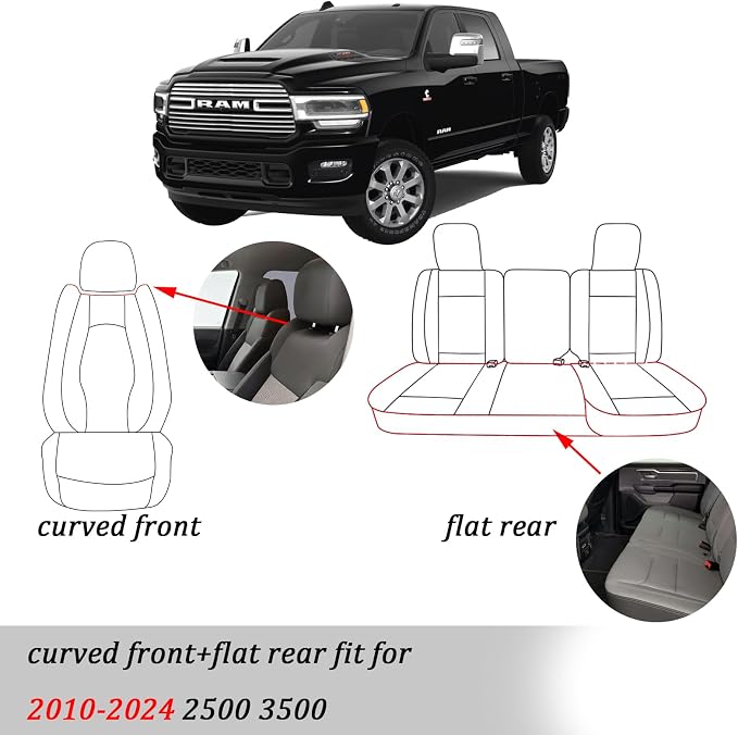 Coverado Dodge Ram 1500 Full Set Seat Covers, Waterproof Leather Car Seat Covers Fit for 2010-2023 2500 3500 Dodge RAMfor Trucks Ram Accessories Full Coverage, Front&Flat Rear/Blue