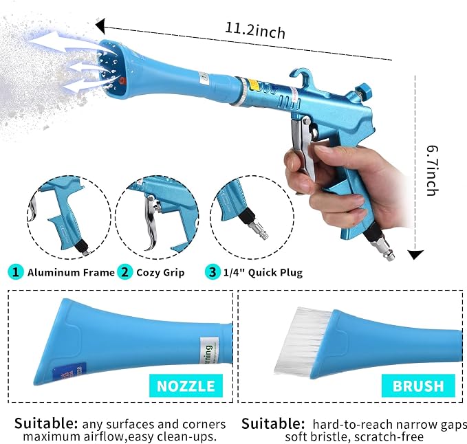 GOCCIDA Tornado Dry Car Cleaning Gun Detailing Interior Dryer Air Blow Gun for Car Detailing Air Gun Car Dust Cleaner Air Compressor Blower Gun with Nozzle and Auto Detailing Dusting Brush