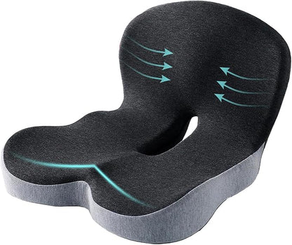 SAMLOO Seat Cushion Memory Foam Pads for Truck Driver Office Chair Cushion Home Chair Cushion Car Non Slip Pad Sitting Ergonomic Cushions for Office Workers Car Drivers (Dark Grey)