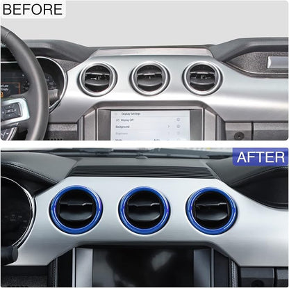 RT-TCZ Center Console Air Conditioner Outlet Vent Trim Cover Ring Interior Accessories for Ford Mustang 2015-2022,3PCS (Blue)