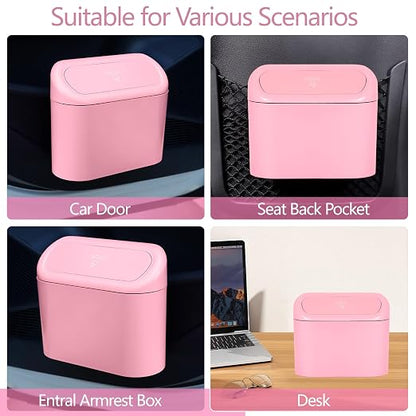 NBTEPEM Pink Car Trash Can with Lid - 2 Pack, Mini Auto Garbage Can with 60 Trash Bags, Leakproof Automotive Garbage Container Bin, Multipurpose Organizers and Storage for Car, Home, Office (Pink)