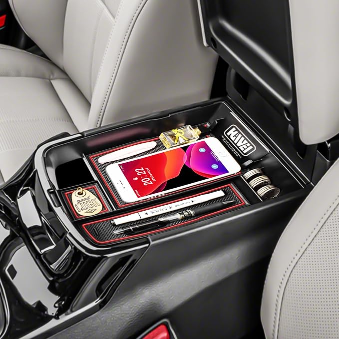HGWEI Center Console Organizer Compatible with Kia Telluride 2020 2021 2022 2023 2024 2025 2026 Interior Accessories Insert Tray Coin Holder Armrest Secondary Storage Box, Red