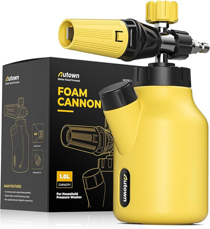 AUTOWN Foam Cannon for Pressure Washer, Car Wash Foam Sprayer with 1/4” Quick Connector, Heavy Duty Car Wash Foam Gun, Adjustable Nozzle, Wide Neck, 1 L Bottle