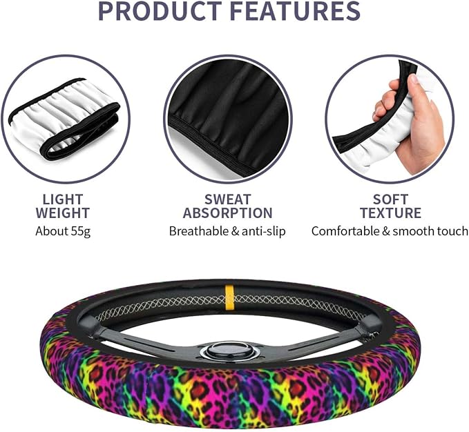 Leopard Print Steering Wheel Covers Non Slip Neoprene Universal 15 Inch Steering Wheel Protector Car Cover for Men Women