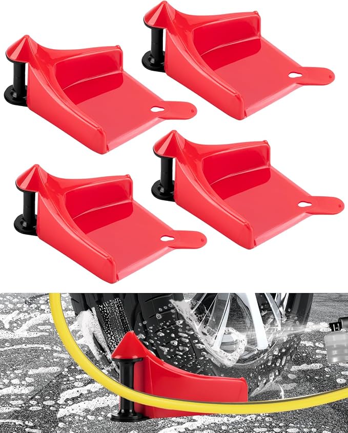 Car Hose Guide 4PCS, Hose Guide for Car Wash Detail, Tire Hose Roller Preventing Pressure Washer Hose from Stuck and Snagging Car Wash Tool for SUV Pickup Truck RV ATV Motorcycle (Red)