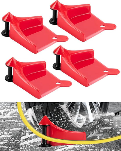 Car Hose Guide 4PCS, Hose Guide for Car Wash Detail, Tire Hose Roller Preventing Pressure Washer Hose from Stuck and Snagging Car Wash Tool for SUV Pickup Truck RV ATV Motorcycle (Red)