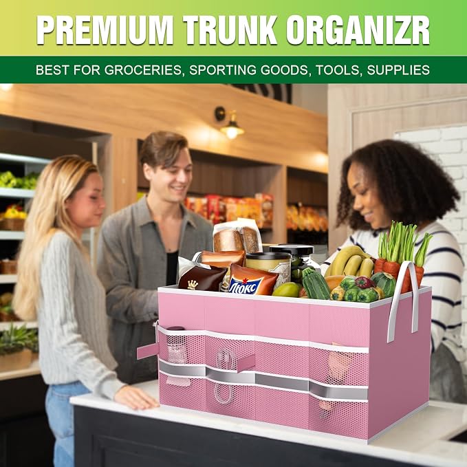 K KNODEL Car Trunk Organizer, Collapsible Car Trunk Storage Organizer, Car Organizer and Storage for SUV, Truck, Sedan (Small, Pink)