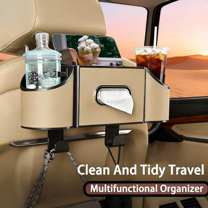 Back Seat Car Organizer,4 in 1 Multifunctional Car Back Seat Storage Box with Drink Cup Holder Tissue Box, for Hold Phone,Snacks, Drinks, Handbag-Meter