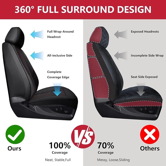 BABYBLU Chevy Silverado Seat Covers,Truck Seat Covers for Silverado GMC Sierra,Custom Fit 2007-2026 1500/2500HD/3500HD (Black & Red, Front Pair)