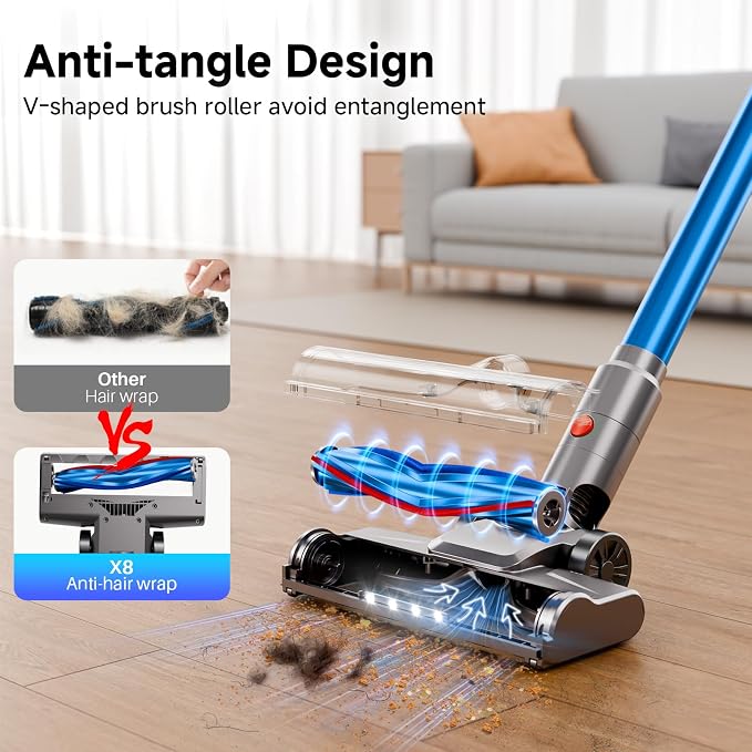 Cordless Vacuum for Home, Powerful Stick Vacuum Cleaner with Rechargeable Battery, 6-in-1 Lightweight Handheld Vacuum, 45 Mins Runtime for Hardfloor & Carpets Pet Hair