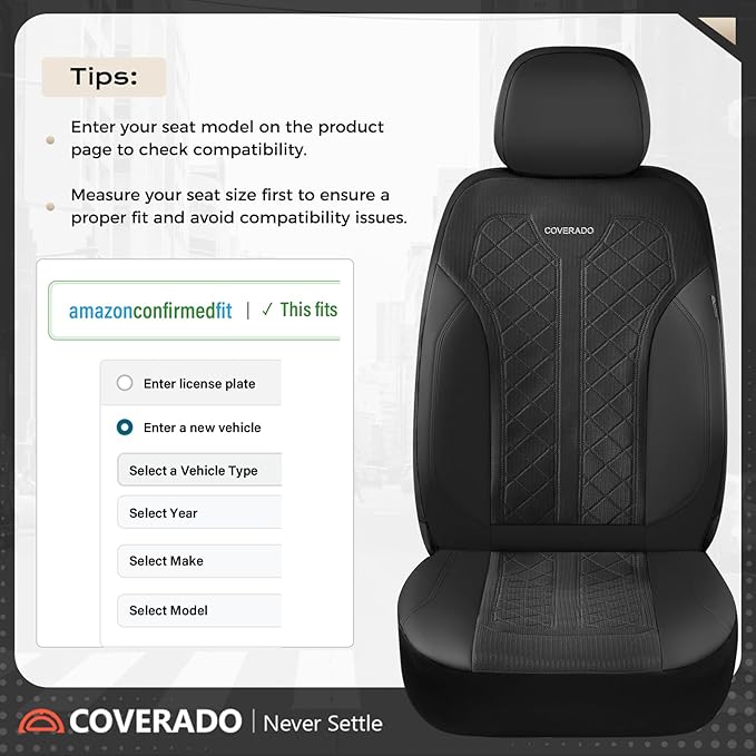 Coverado Car Seat Covers 5 Seats, Seat Covers Full Set, Mesh Breathable Seat Protectors, 5-Piece Spill-Proof Black Automotive Seat Covers, Universal Fit for SUV, Sedan, Truck